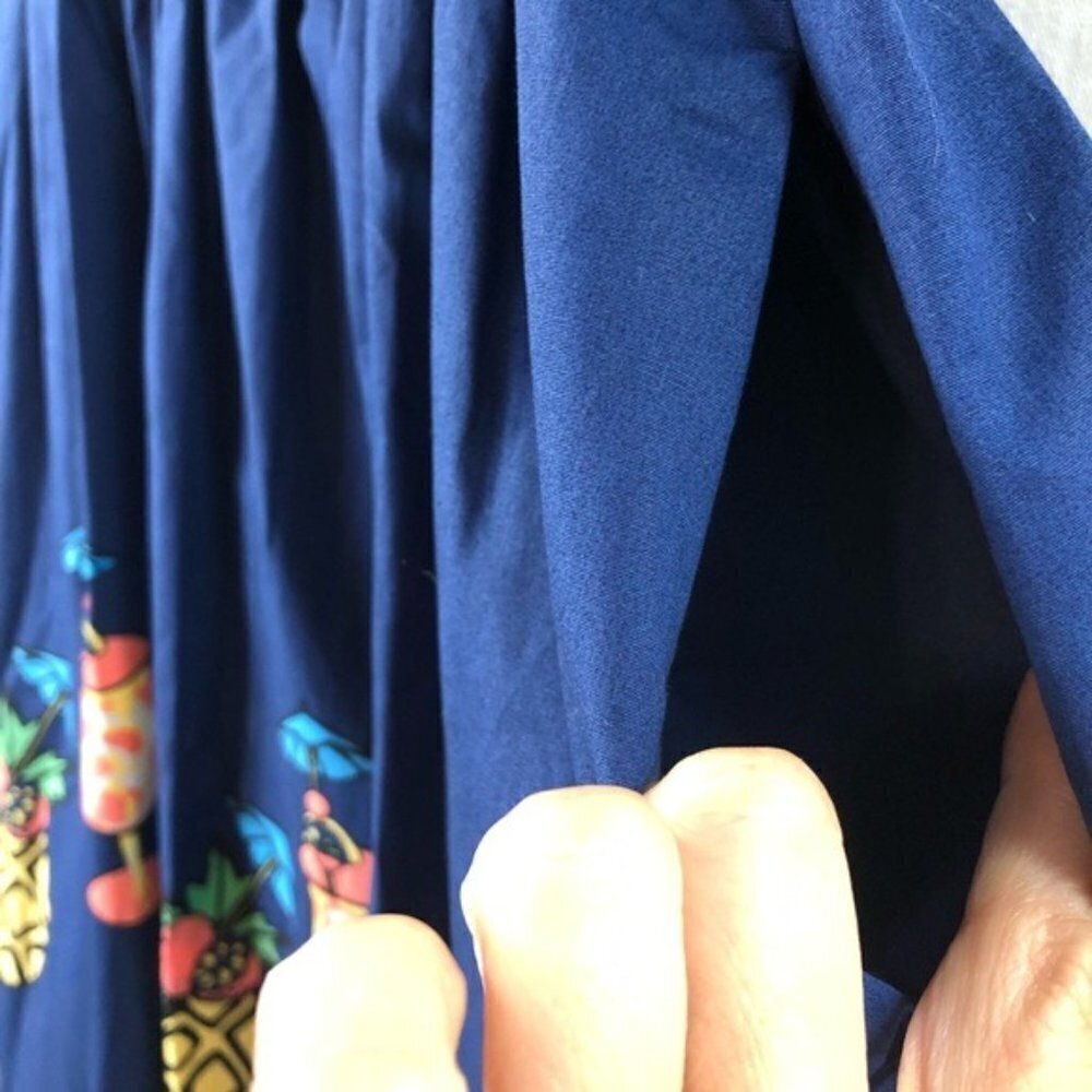Modcloth Skirt M Margarita Pineapple Novelty Print Blue Casual Vacation Cruise - Picture 4 of 13